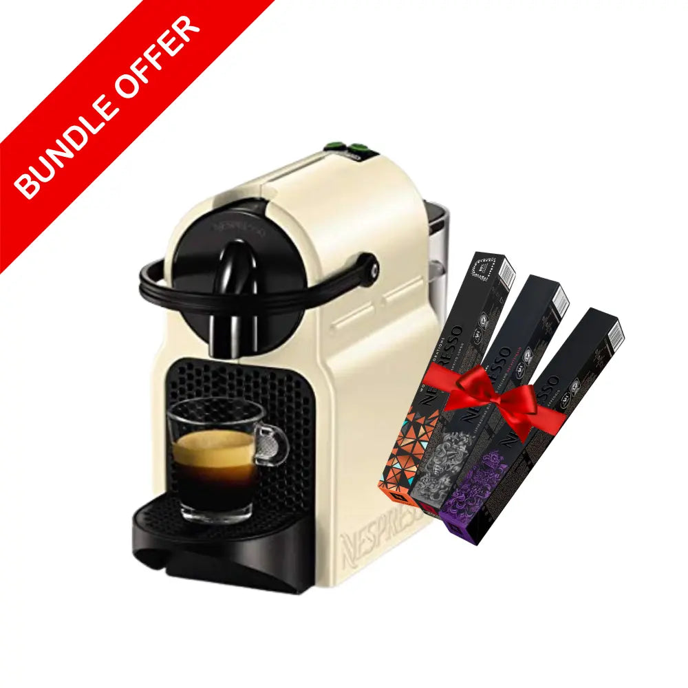 Nespresso Inissia C40 Coffee Machine White Creamy + Free 30 Coffee Capsules by Nespresso at Coffee & Cream Egypt