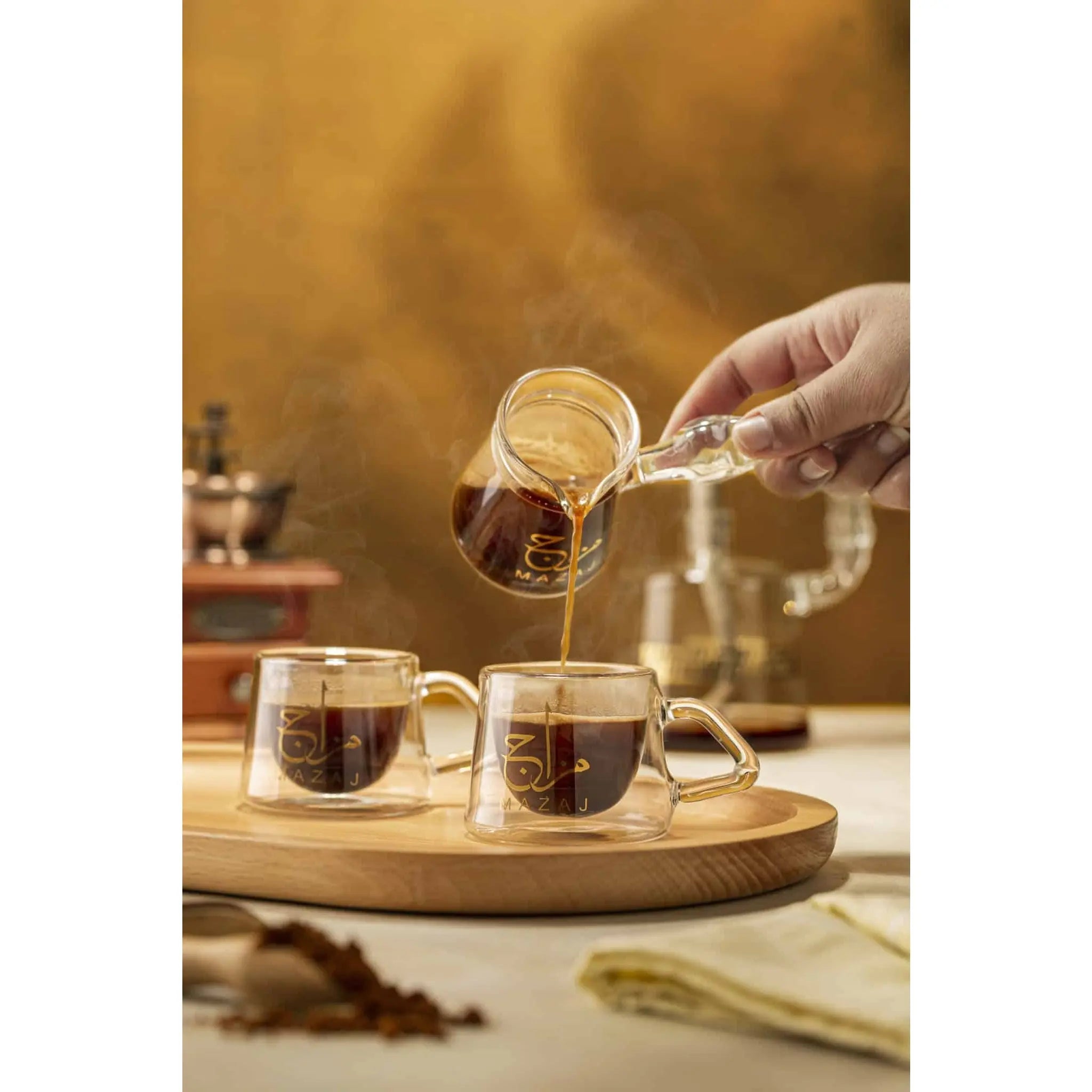 Order Handmade Glass - Mazaj Turkish Coffee Set for LE 2220.00 at Coffee & Cream, All your coffee needs in one place. Shop Coffee, Beans, Ground Coffee, Instant Coffee, Creamers, Coffee Machines, Blenders, equipment and more. 50+ Brands Monin, Lavazza, St