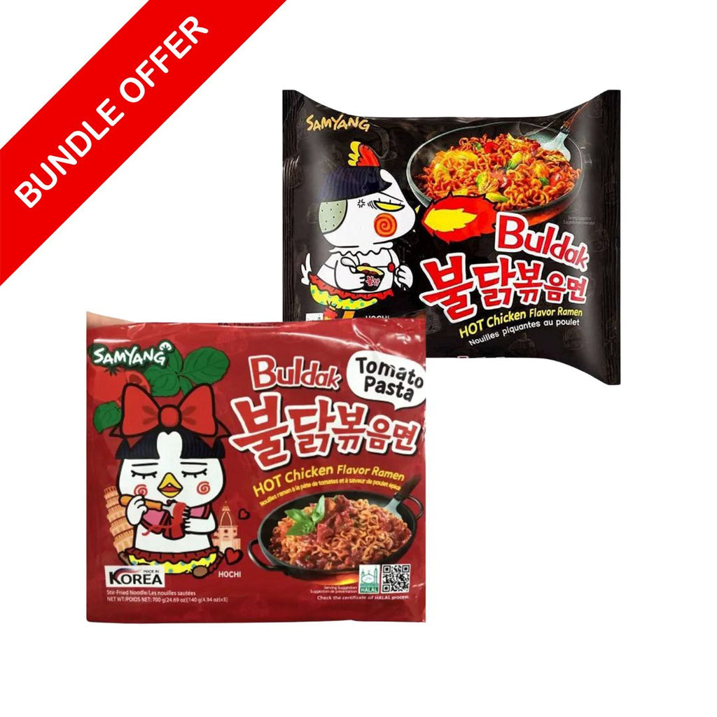 Samyang Buldak Bundle Hot Chicken Flavour Ramen Tomato Pasta & Hot Chicken Ramen Noodles -Hochi - 140g X2