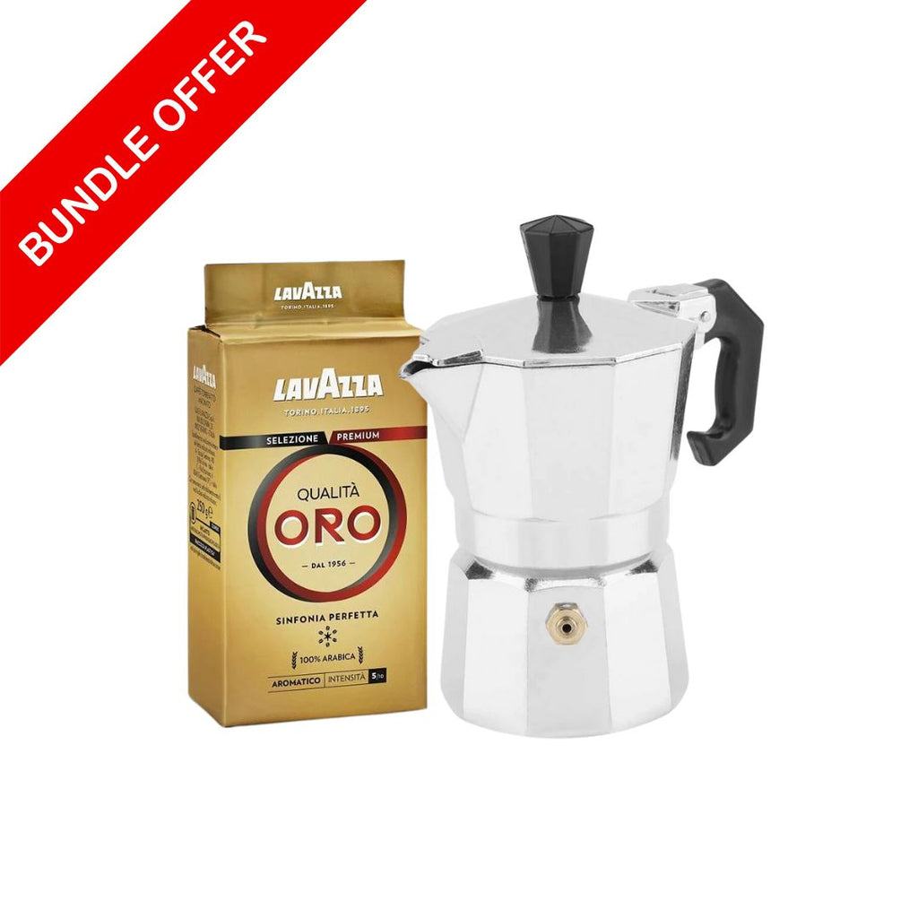 Beginner Bundle - Lavazza Gold Qualita Oro - Sinfonia Perfetta - 250 g + Moka Pot/Stove-top Espresso Maker - 2 cups