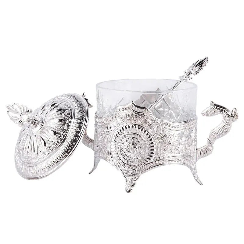 Order KGA - Round Glass Sugar Bowl with Silver Accents - #7923 for LE 750.00 at Coffee & Cream, All your coffee needs in one place. Shop Coffee, Beans, Ground Coffee, Instant Coffee, Creamers, Coffee Machines, Blenders, and more. 50+ Brands Monin, Lavazza