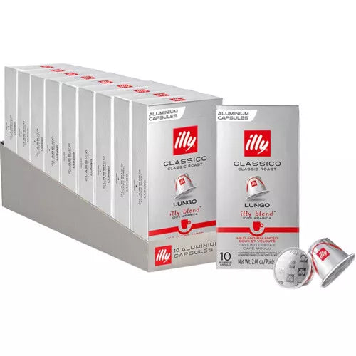 (100 Capsules) Illy -Classico Lungo Compatible by Nespresso (10x10) capsules - Bundle