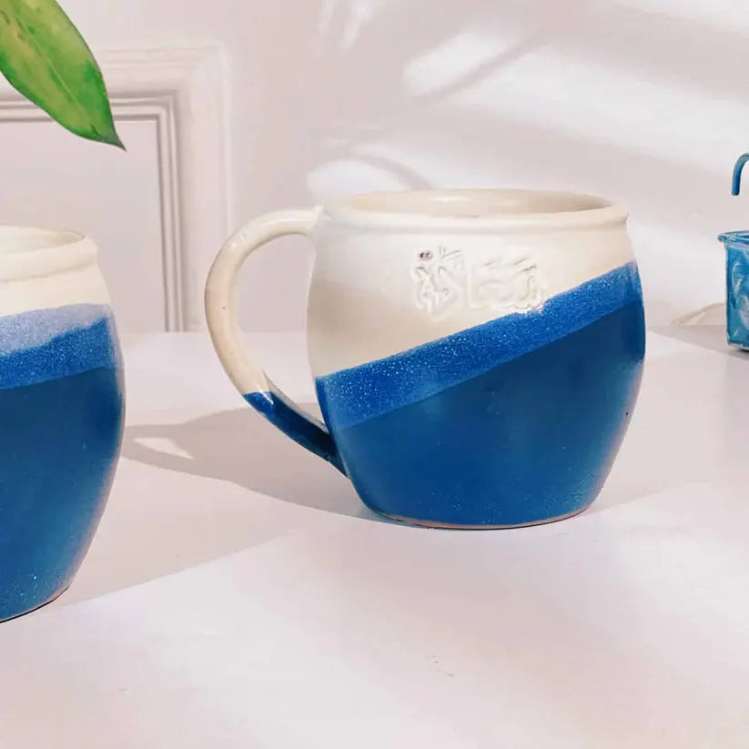 Happiness Handmade Pottery Coffee Mug - S3aada Blue & White at Coffee & Cream Egypt