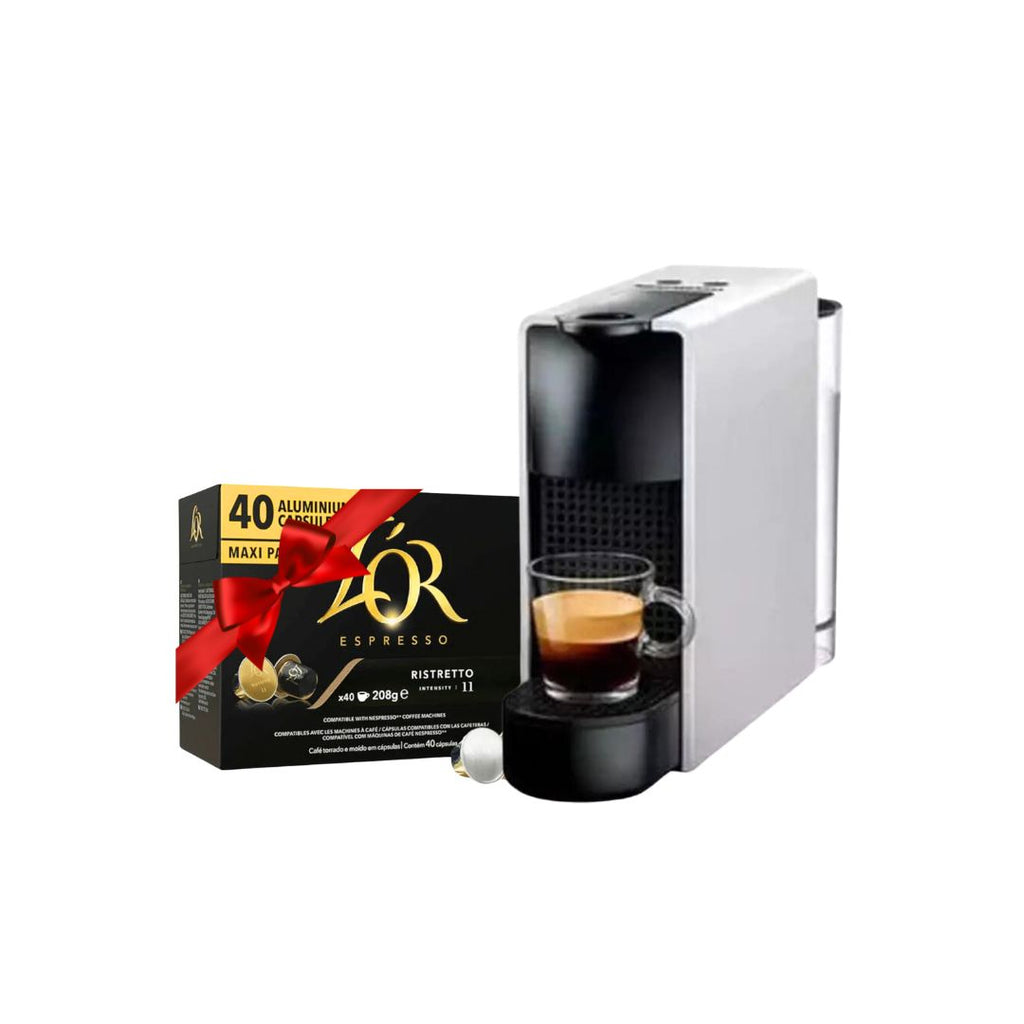 Nespresso Bundle - Essenza Mini Silver - Rectangular + 40 L'Or Ristretto Capsules