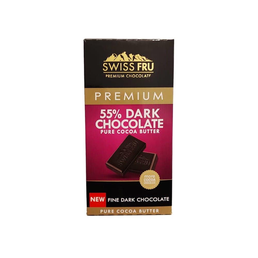 Swiss Fru - Premium Dark Chocolate 55% Pure Cocoa Butter - 80g
