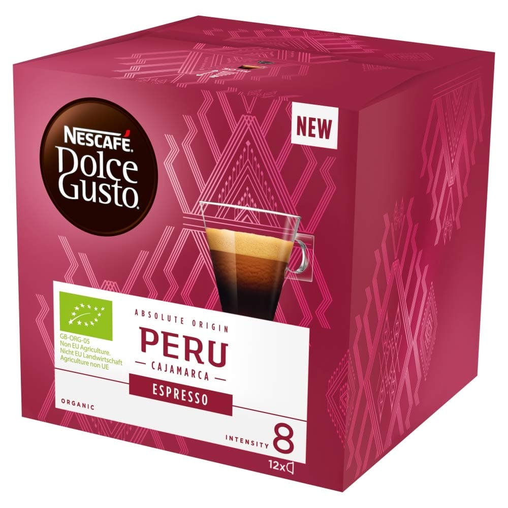 Order Nescafe Dolce Gusto - Peru Cajamarca Espresso -12 Capsules for LE 185 at Coffee & Cream, All your coffee needs in one place. Shop Coffee, Beans, Ground Coffee, Instant Coffee, Creamers, Coffee Machines, Blenders, and more. 50+ Brands Monin, Lavazza, Starbucks, Nespresso, Arzum, and more. Become your own Baristaeg at home. Delivers All over Egypt. Online payments available, and get your fengany coffee delivered to your home. Product Description: NESCAFÉ Dolce Gusto Peru Cajamarca Espresso. Intense, fu