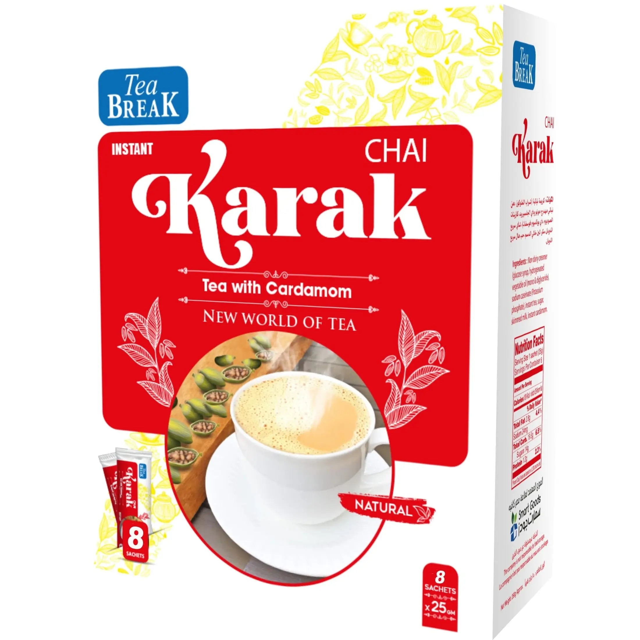 Order Tea Break - Instant Karak Chai Tea with Cardamom - 8 sachets * 25 g for LE 66.00 at Coffee & Cream, All your coffee needs in one place. Shop Coffee, Beans, Ground Coffee, Instant Coffee, Creamers, Coffee Machines, Blenders, and more. 50+ Brands Moni