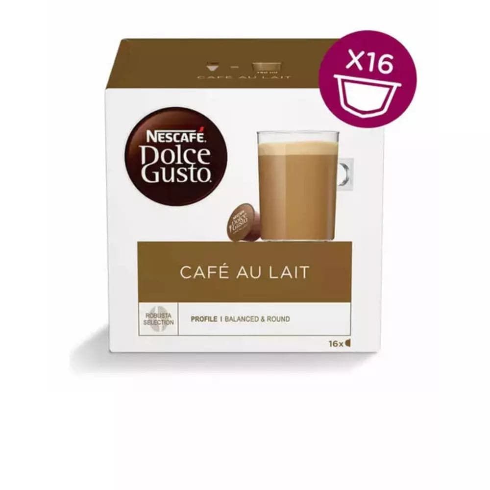Order Nescafe Dolce Gusto Café au lait - 16 Capsules for LE 175 at Coffee & Cream, All your coffee needs in one place. Shop Coffee, Beans, Ground Coffee, Instant Coffee, Creamers, Coffee Machines, Blenders, Coffee and more. 50+ Brands Monin, Lavazza, Starbucks, Nespresso, Arzum, and more. Become your own Baristaeg at home. Delivers All over Egypt. Online payments available, and get your fengany coffee delivered to your home. Product Description: Coffee Pods compatible with the Nescafe Dolce Gusto Machine sy