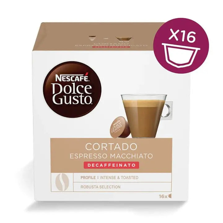 Nescafe Dolce Gusto Cortado Espresso Macchiato Decaffeinated Coffee Capsules - 16 Capsules at Coffee & Cream Egypt