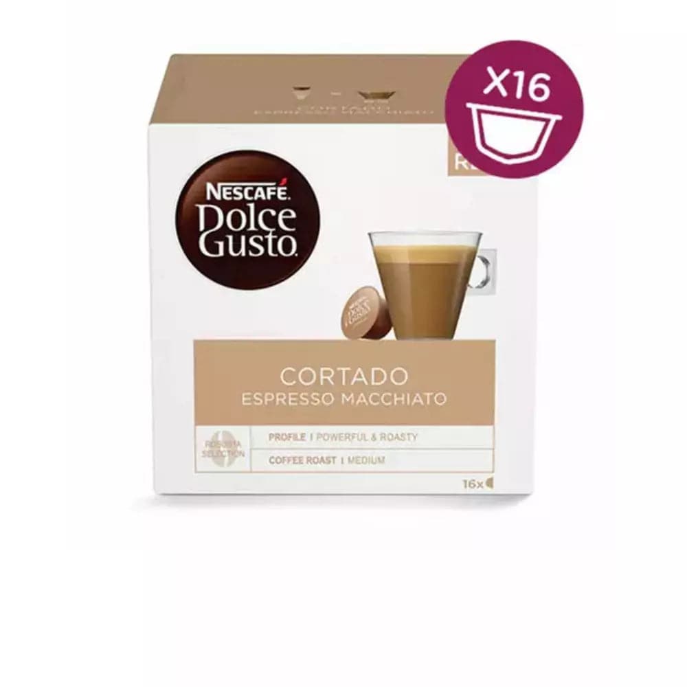 Order Nescafe Dolce Gusto Cortado (Espresso Macchiato) - 16 Capsules (Bbd 31- 10 ) for LE 135 at Coffee & Cream, All your coffee needs in one place. Shop Coffee, Beans, Ground Coffee, Instant Coffee, Creamers, Coffee Machines, Blenders, Coffee and more. 50+ Brands Monin, Lavazza, Starbucks, Nespresso, Arzum, and more. Become your own Baristaeg at home. Delivers All over Egypt. Online payments available, and get your fengany coffee delivered to your home. Product Description: Coffee Pods compatible with the