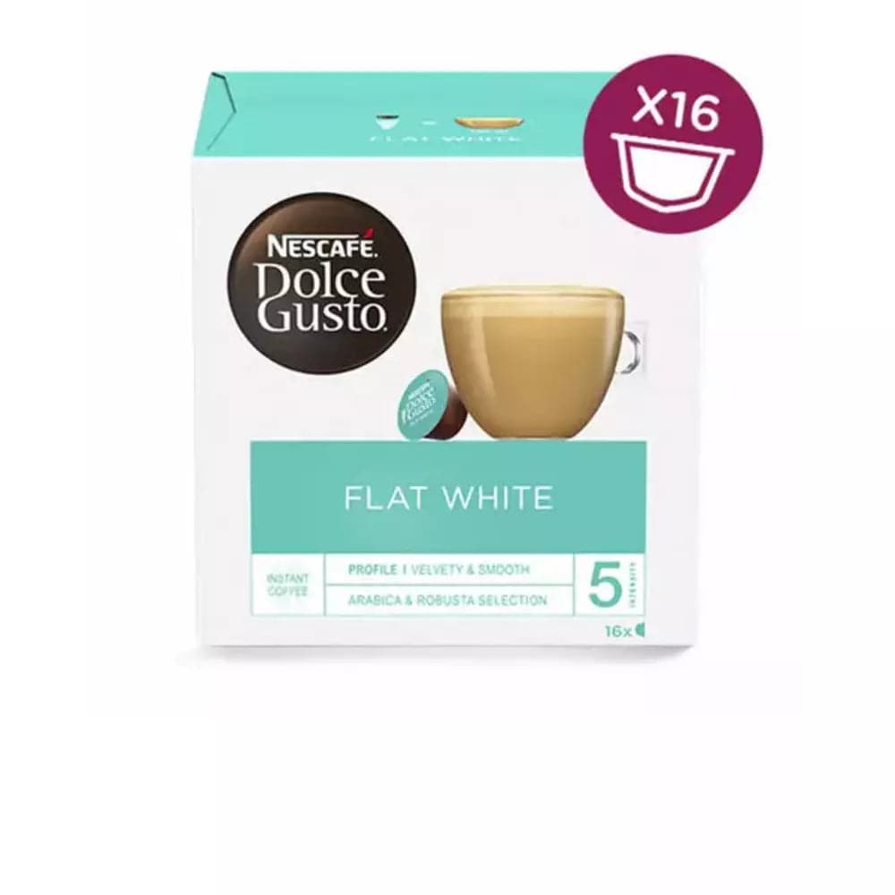 Order Nescafe Dolce Gusto Flat White - 16 Capsules for LE 175 at Coffee & Cream, All your coffee needs in one place. Shop Coffee, Beans, Ground Coffee, Instant Coffee, Creamers, Coffee Machines, Blenders, Coffee and more. 50+ Brands Monin, Lavazza, Starbucks, Nespresso, Arzum, and more. Become your own Baristaeg at home. Delivers All over Egypt. Online payments available, and get your fengany coffee delivered to your home. Product Description: Coffee Pods compatible with the Nescafe Dolce Gusto Machine syst