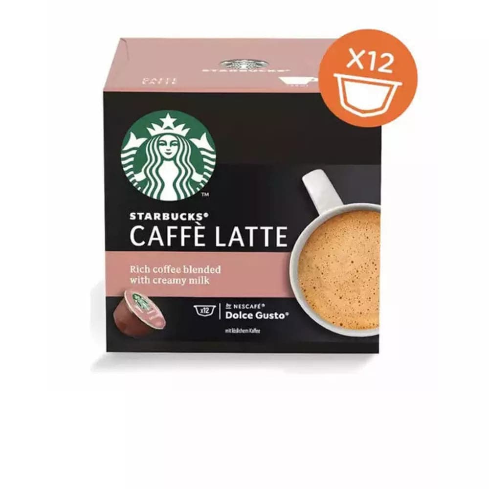 Order Starbucks Caffe Latte Dolce Gusto - 12 Capsules for LE 175 at Coffee & Cream, All your coffee needs in one place. Shop Coffee, Beans, Ground Coffee, Instant Coffee, Creamers, Coffee Machines, Blenders, Coffee and more. 50+ Brands Monin, Lavazza, Starbucks, Nespresso, Arzum, and more. Become your own Baristaeg at home. Delivers All over Egypt. Online payments available, and get your fengany coffee delivered to your home. Product Description: Coffee Pods compatible with the Nescafe Dolce Gusto Machine s
