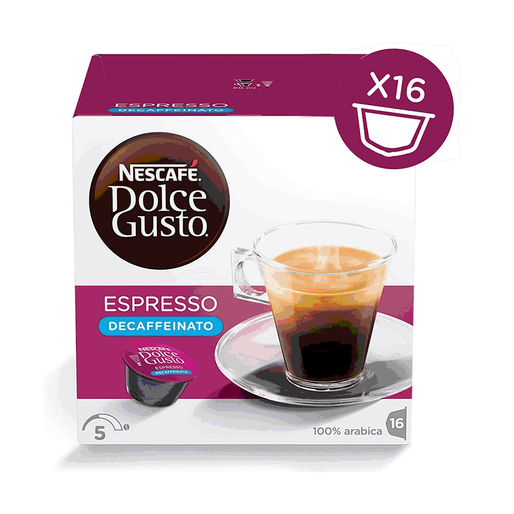 Order Nescafe Dolce Gusto Coffee Decaffeinato - 16 Capsules for LE 150 at Coffee & Cream, All your coffee needs in one place. Shop Coffee, Beans, Ground Coffee, Instant Coffee, Creamers, Coffee Machines, Blenders, Coffee and more. 50+ Brands Monin, Lavazza, Starbucks, Nespresso, Arzum, and more. Become your own Baristaeg at home. Delivers All over Egypt. Online payments available, and get your fengany coffee delivered to your home. Product Description: NESCAFÉ® Dolce Gusto® Espresso Decaffeinato is an elega