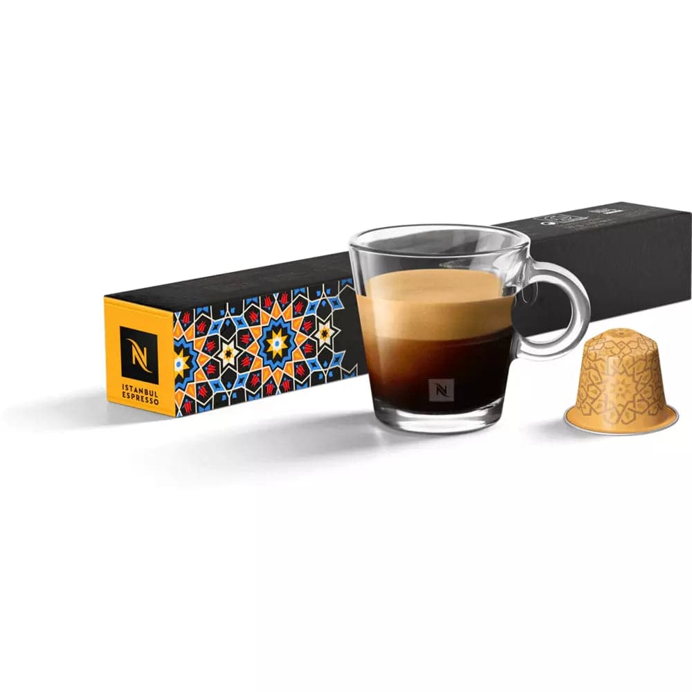Order Nespresso - Istanbul Espresso -10 Capsules for LE 220 at Coffee & Cream, All your coffee needs in one place. Shop Coffee, Beans, Ground Coffee, Instant Coffee, Creamers, Coffee Machines, Blenders, and more. 50+ Brands Monin, Lavazza, Starbucks, Nespresso, Arzum, and more. Become your own Baristaeg at home. Delivers All over Egypt. Online payments available, and get your fengany coffee delivered to your home. Product Description: A thick velvety blend in homage to Turkish coffee, its Ethiopian Arabica